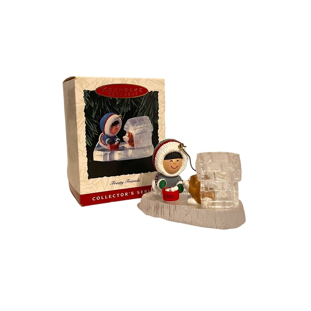 Hallmark 1993 Frosty Friends Christmas Ornament Eskimo & Dog in‎ Doghouse